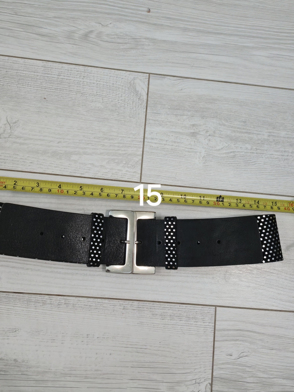 Garuglieri Italian Leather Black Studded Double-Buckle Waist Belt/ Silver Size L - Picture 8 of 12